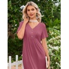 Ekouaer Nightgowns for Women Bamboo Viscose Long Night Gown Short Sleeve Moo Moos V Neck Sleep Shirts Pleated House Dress(Dark Pink)