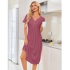 Ekouaer Nightgowns for Women Bamboo Viscose Long Night Gown Short Sleeve Moo Moos V Neck Sleep Shirts Pleated House Dress(Dark Pink)