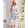 Ekouaer Nightgowns for Women Bamboo Viscose Long Night Gown Short Sleeve Moo Moos V Neck Sleep Shirts Pleated House Dress(Grey Stars)