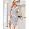 Ekouaer Nightgowns for Women Bamboo Viscose Long Night Gown Short Sleeve Moo Moos V Neck Sleep Shirts Pleated House Dress(Grey Stars)