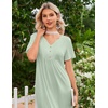 Ekouaer Nightgowns for Women Bamboo Viscose Long Night Gown Short Sleeve Moo Moos V Neck Sleep Shirts Pleated House Dress(Light Green)