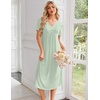 Ekouaer Nightgowns for Women Bamboo Viscose Long Night Gown Short Sleeve Moo Moos V Neck Sleep Shirts Pleated House Dress(Light Green)