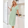 Ekouaer Nightgowns for Women Bamboo Viscose Long Night Gown Short Sleeve Moo Moos V Neck Sleep Shirts Pleated House Dress(Light Green)