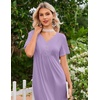Ekouaer Nightgowns for Women Bamboo Viscose Long Night Gown Short Sleeve Moo Moos V Neck Sleep Shirts Pleated House Dress(Lilac)