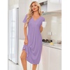 Ekouaer Nightgowns for Women Bamboo Viscose Long Night Gown Short Sleeve Moo Moos V Neck Sleep Shirts Pleated House Dress(Lilac)