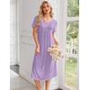 Ekouaer Nightgowns for Women Bamboo Viscose Long Night Gown Short Sleeve Moo Moos V Neck Sleep Shirts Pleated House Dress(Lilac)
