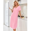 Ekouaer Nightgowns for Women Bamboo Viscose Long Night Gown Short Sleeve Moo Moos V Neck Sleep Shirts Pleated House Dress(Pink)