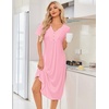Ekouaer Nightgowns for Women Bamboo Viscose Long Night Gown Short Sleeve Moo Moos V Neck Sleep Shirts Pleated House Dress(Pink)