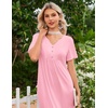 Ekouaer Nightgowns for Women Bamboo Viscose Long Night Gown Short Sleeve Moo Moos V Neck Sleep Shirts Pleated House Dress(Pink)