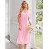 Ekouaer Nightgowns for Women Bamboo Viscose Long Night Gown Short Sleeve Moo Moos V Neck Sleep Shirts Pleated House Dress(Pink)
