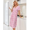 Ekouaer Nightgowns for Women Bamboo Viscose Long Night Gown Short Sleeve Moo Moos V Neck Sleep Shirts Pleated House Dress(Pink Floral)