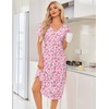 Ekouaer Nightgowns for Women Bamboo Viscose Long Night Gown Short Sleeve Moo Moos V Neck Sleep Shirts Pleated House Dress(Pink Floral)