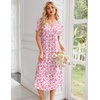 Ekouaer Nightgowns for Women Bamboo Viscose Long Night Gown Short Sleeve Moo Moos V Neck Sleep Shirts Pleated House Dress(Pink Floral)