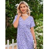 Ekouaer Nightgowns for Women Bamboo Viscose Long Night Gown Short Sleeve Moo Moos V Neck Sleep Shirts Pleated House Dress(Purple Dots)