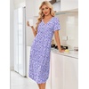 Ekouaer Nightgowns for Women Bamboo Viscose Long Night Gown Short Sleeve Moo Moos V Neck Sleep Shirts Pleated House Dress(Purple Dots)