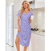 Ekouaer Nightgowns for Women Bamboo Viscose Long Night Gown Short Sleeve Moo Moos V Neck Sleep Shirts Pleated House Dress(Purple Dots)