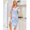 Ekouaer Nightgowns for Women Bamboo Viscose Long Night Gown Short Sleeve Moo Moos V Neck Sleep Shirts Pleated House Dress(Tie Dye Blue)