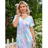 Ekouaer Nightgowns for Women Bamboo Viscose Long Night Gown Short Sleeve Moo Moos V Neck Sleep Shirts Pleated House Dress(Tie Dye Blue)