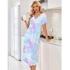 Ekouaer Nightgowns for Women Bamboo Viscose Long Night Gown Short Sleeve Moo Moos V Neck Sleep Shirts Pleated House Dress(Tie Dye Blue)