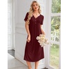 Ekouaer Nightgowns for Women Bamboo Viscose Long Night Gown Short Sleeve Moo Moos V Neck Sleep Shirts Pleated House Dress(Wine Red)