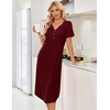 Ekouaer Nightgowns for Women Bamboo Viscose Long Night Gown Short Sleeve Moo Moos V Neck Sleep Shirts Pleated House Dress(Wine Red)