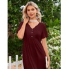 Ekouaer Nightgowns for Women Bamboo Viscose Long Night Gown Short Sleeve Moo Moos V Neck Sleep Shirts Pleated House Dress(Wine Red)