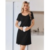 Ekouaer Nightgowns for Women Lace Trim Night Gown Short Sleeve Sleep Shirts Ruffle Sleepwear V Neck Pleated Sleep Dress(Black)