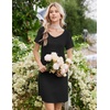 Ekouaer Nightgowns for Women Lace Trim Night Gown Short Sleeve Sleep Shirts Ruffle Sleepwear V Neck Pleated Sleep Dress(Black)