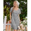 Ekouaer Nightgowns for Women Lace Trim Night Gown Short Sleeve Sleep Shirts Ruffle Sleepwear V Neck Pleated Sleep Dress(Grey Black Bows)