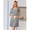 Ekouaer Nightgowns for Women Lace Trim Night Gown Short Sleeve Sleep Shirts Ruffle Sleepwear V Neck Pleated Sleep Dress(Grey Black Bows)