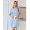 Ekouaer Nightgowns for Women Lace Trim Night Gown Short Sleeve Sleep Shirts Ruffle Sleepwear V Neck Pleated Sleep Dress(Light Blue)