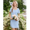 Ekouaer Nightgowns for Women Lace Trim Night Gown Short Sleeve Sleep Shirts Ruffle Sleepwear V Neck Pleated Sleep Dress(Light Blue)