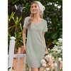 Ekouaer Nightgowns for Women Lace Trim Night Gown Short Sleeve Sleep Shirts Ruffle Sleepwear V Neck Pleated Sleep Dress(Light Green)