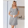 Ekouaer Nightgowns for Women Lace Trim Night Gown Short Sleeve Sleep Shirts Ruffle Sleepwear V Neck Pleated Sleep Dress(Light Grey)