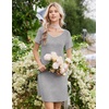 Ekouaer Nightgowns for Women Lace Trim Night Gown Short Sleeve Sleep Shirts Ruffle Sleepwear V Neck Pleated Sleep Dress(Light Grey)