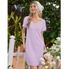 Ekouaer Nightgowns for Women Lace Trim Night Gown Short Sleeve Sleep Shirts Ruffle Sleepwear V Neck Pleated Sleep Dress(Lilac)
