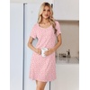 Ekouaer Nightgowns for Women Lace Trim Night Gown Short Sleeve Sleep Shirts Ruffle Sleepwear V Neck Pleated Sleep Dress(Pink White Florals)