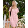 Ekouaer Nightgowns for Women Lace Trim Night Gown Short Sleeve Sleep Shirts Ruffle Sleepwear V Neck Pleated Sleep Dress(Pink White Florals)