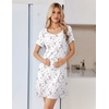 Ekouaer Nightgowns for Women Lace Trim Night Gown Short Sleeve Sleep Shirts Ruffle Sleepwear V Neck Pleated Sleep Dress(White Pink & Purple Florals)