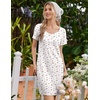Ekouaer Nightgowns for Women Lace Trim Night Gown Short Sleeve Sleep Shirts Ruffle Sleepwear V Neck Pleated Sleep Dress(White Red Roses)