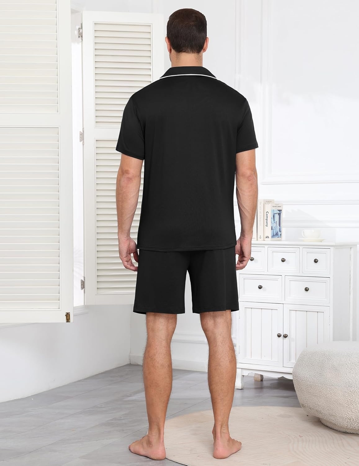 image:imageEkouaer Mens Pajamas Set Summer Short Sleeve Button Up Pjs 2 Piece Sleepwear with Pockets SXXXLBlack