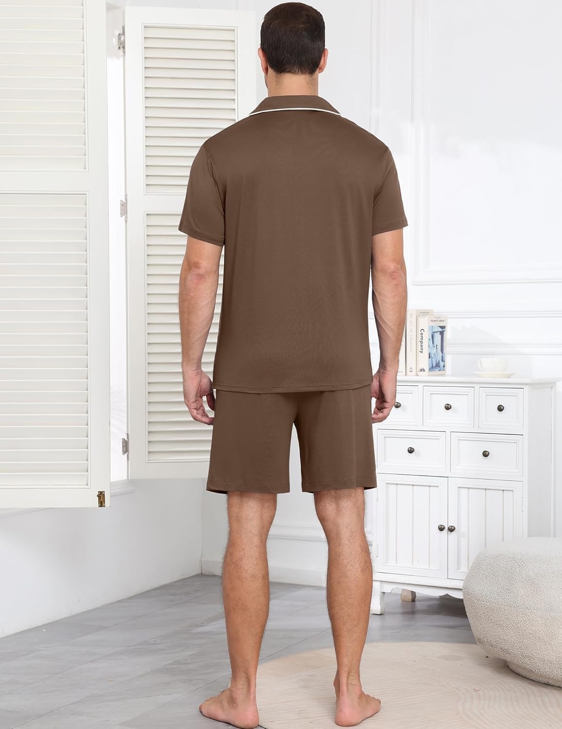 image:imageEkouaer Mens Pajamas Set Summer Short Sleeve Button Up Pjs 2 Piece Sleepwear with Pockets SXXXLBrown
