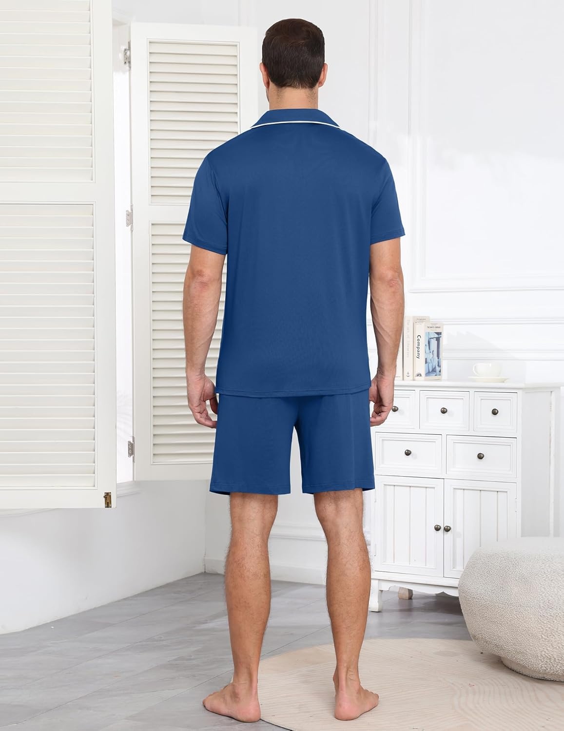 image:imageEkouaer Mens Pajamas Set Summer Short Sleeve Button Up Pjs 2 Piece Sleepwear with Pockets SXXXLNavy Blue