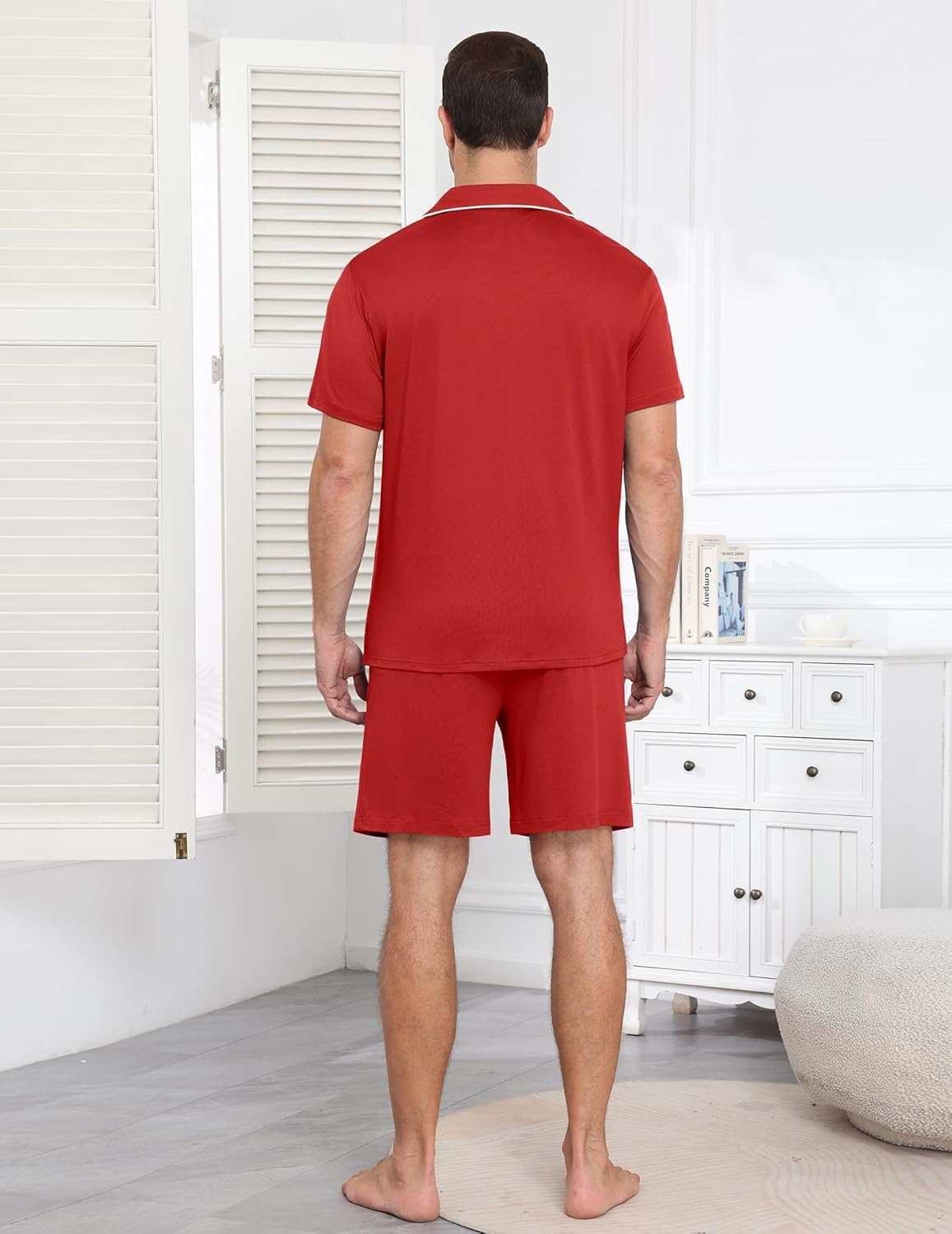 image:imageEkouaer Mens Pajamas Set Summer Short Sleeve Button Up Pjs 2 Piece Sleepwear with Pockets SXXXLRed