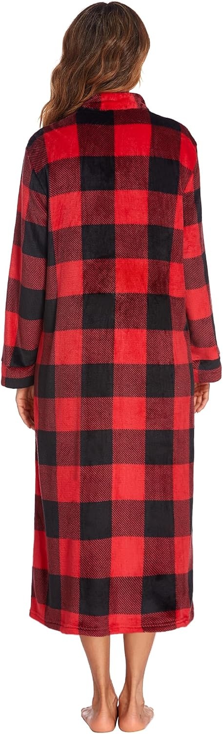 image:imageEkouaer Women Zipper Robe Long Sleeves Bathrobe Zip Up House Robes Fleece Warm Sleepwear Soft Housecoat with Pockets