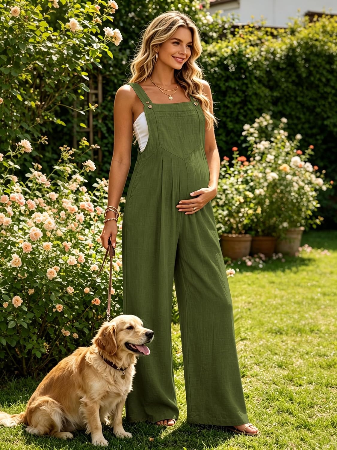 image:imageEkouaer Womens Casual Loose Overalls Jumpsuits Summer Outfits Wide Leg Pants Rompers with Pockets SXXLOlive Green