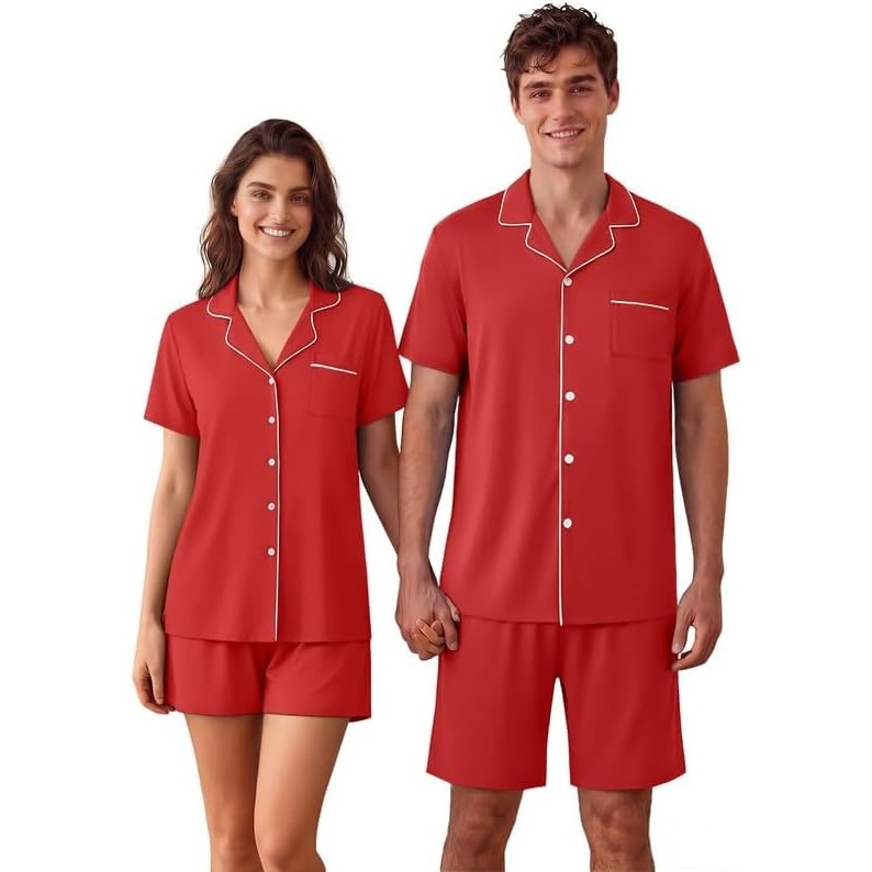 image:imageEkouaer Couple Matching Pajamas Sets Short Sleeve Button Down Pjs Sleepwear 2 Piece Lounge Set XSXXXLRed