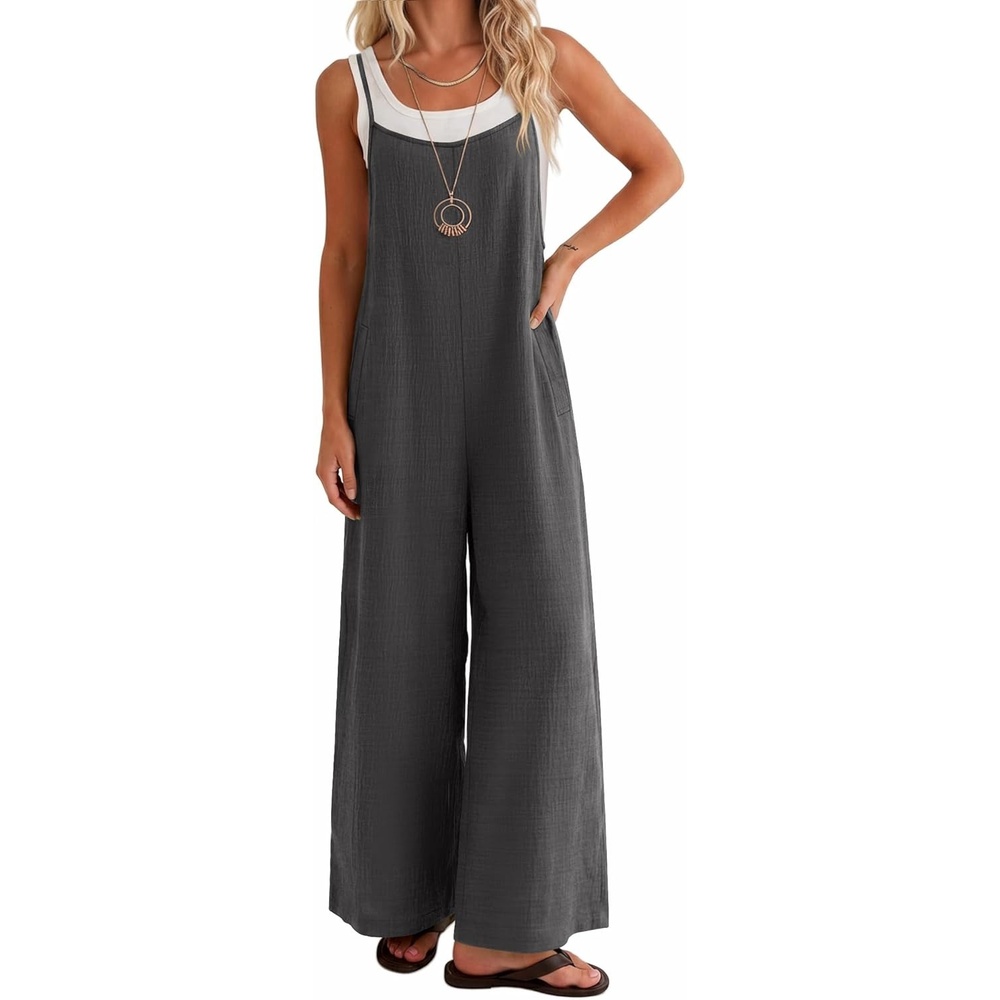 image:imageEkouaer Womens Casual Overalls Wide Leg Jumpsuits Loose Summer Rompers Baggy Jumpers with PocketsDark Grey