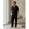 EKouear Mens Pajamas Set Short Sleeve pjs sets Classic Button Down Sleepwear Long Pants Lounge Set with Pocket(Black)