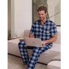 EKouear Mens Pajamas Set Short Sleeve pjs sets Classic Button Down Sleepwear Long Pants Lounge Set with Pocket(Blue Plaid)